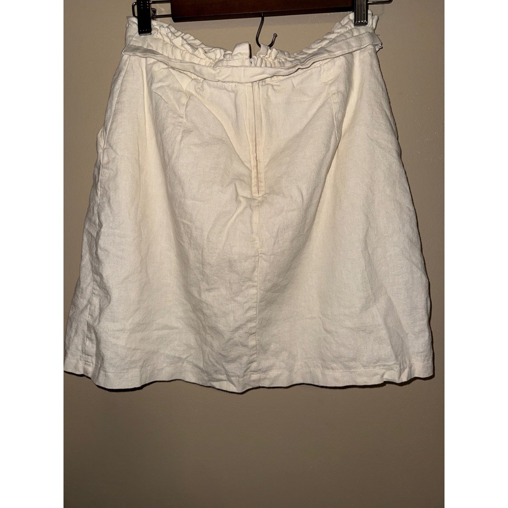 Minimalist Cream Linen Blend Paperbag Waist Button Front Mini Skirt sz1 Preppy - Picture 4 of 8